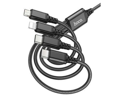 Кабель USB Hoco X76 4-in-1 IP+2Type-C+Micro 2A (Чорний)