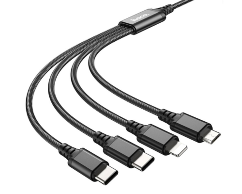 Кабель USB Hoco X76 4-in-1 IP+2Type-C+Micro 2A (Чорний)