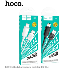 Кабель USB Hoco X88 Gratified Lightning 2.4A 2m (Чорний)