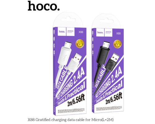 Кабель USB Hoco X88 Gratified Micro 2.4A 2m (Білий)