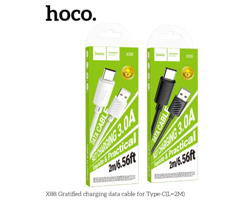 Кабель USB Hoco X88 Gratified Type C 3A 2m (Чорний)