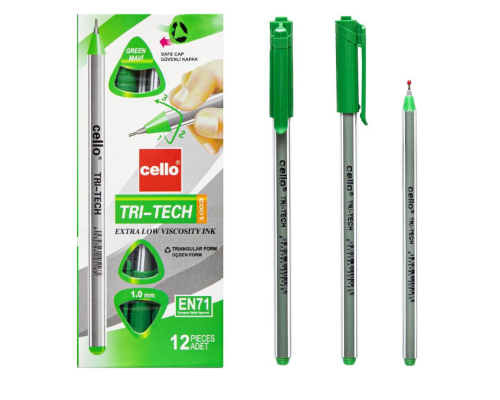 Ручка масл. "TRI-TECH" Cello CL1003-12 зелена (24)